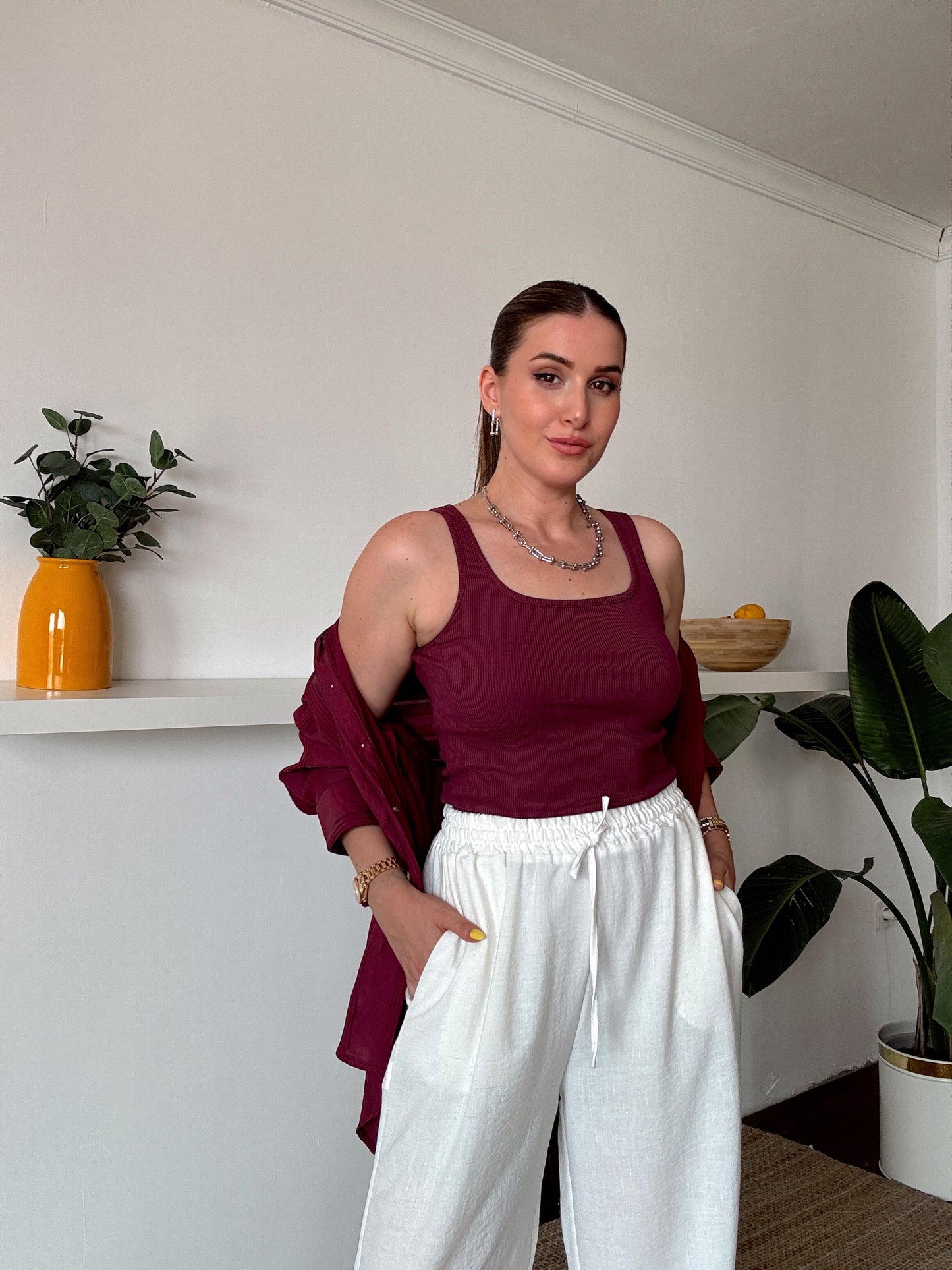 Crush çizgili atletli basic gömlek BORDO