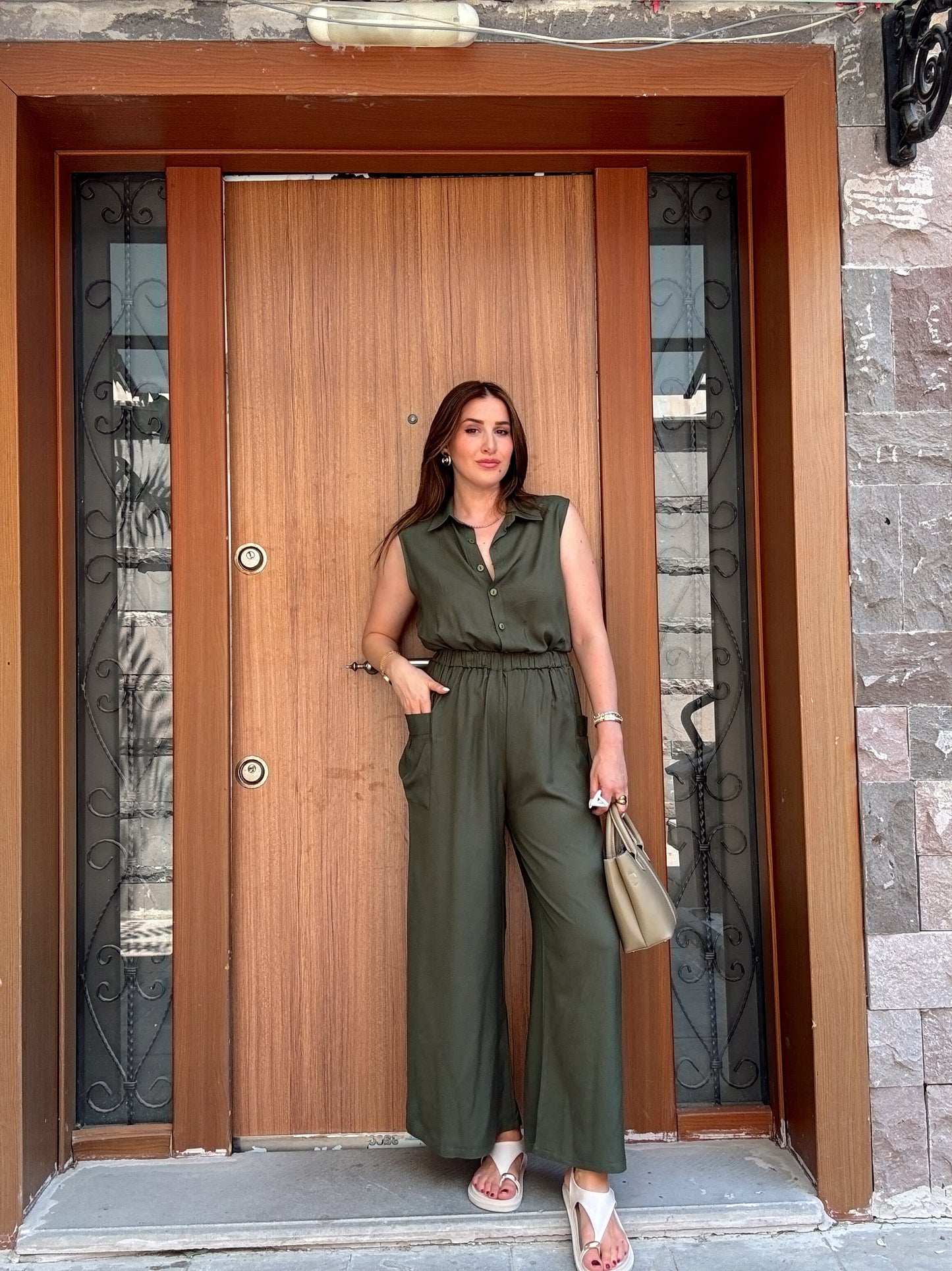 Seli cepli bel lastikli tulum HAKİ