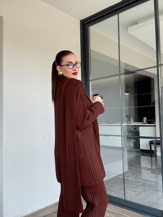 Şallı triko takım-KAHVERENGİ