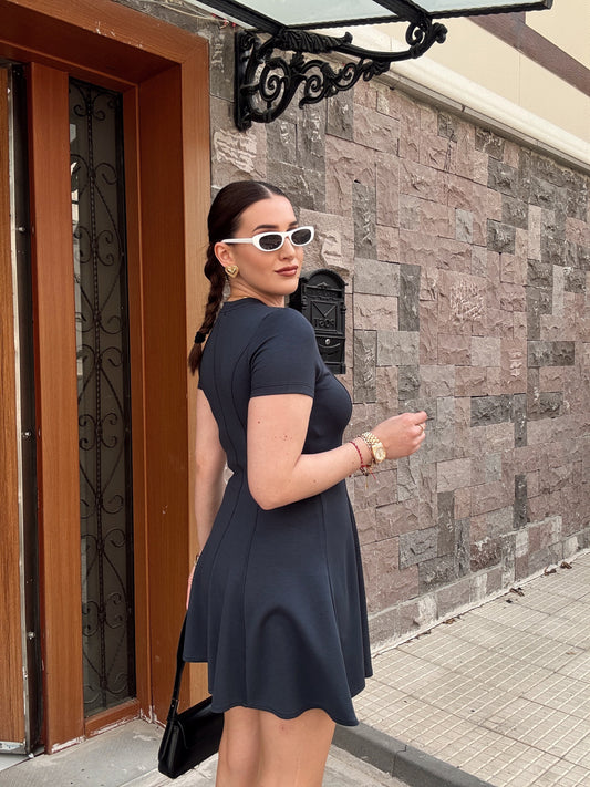 Biyeli volanlı basic elbise GRİ