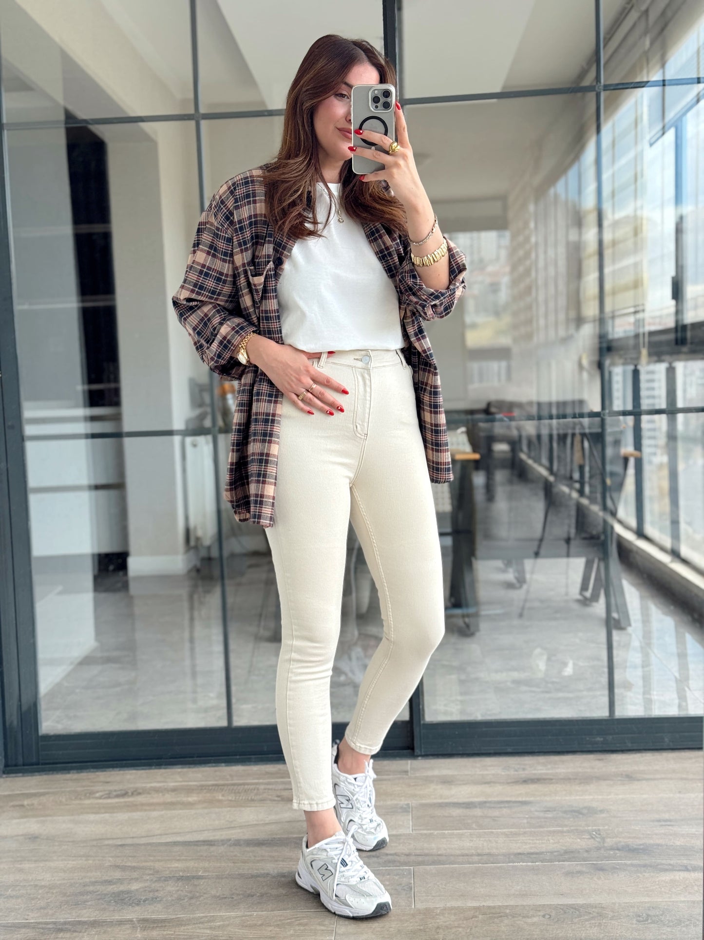 Likralı dar paça melina jean BEJ
