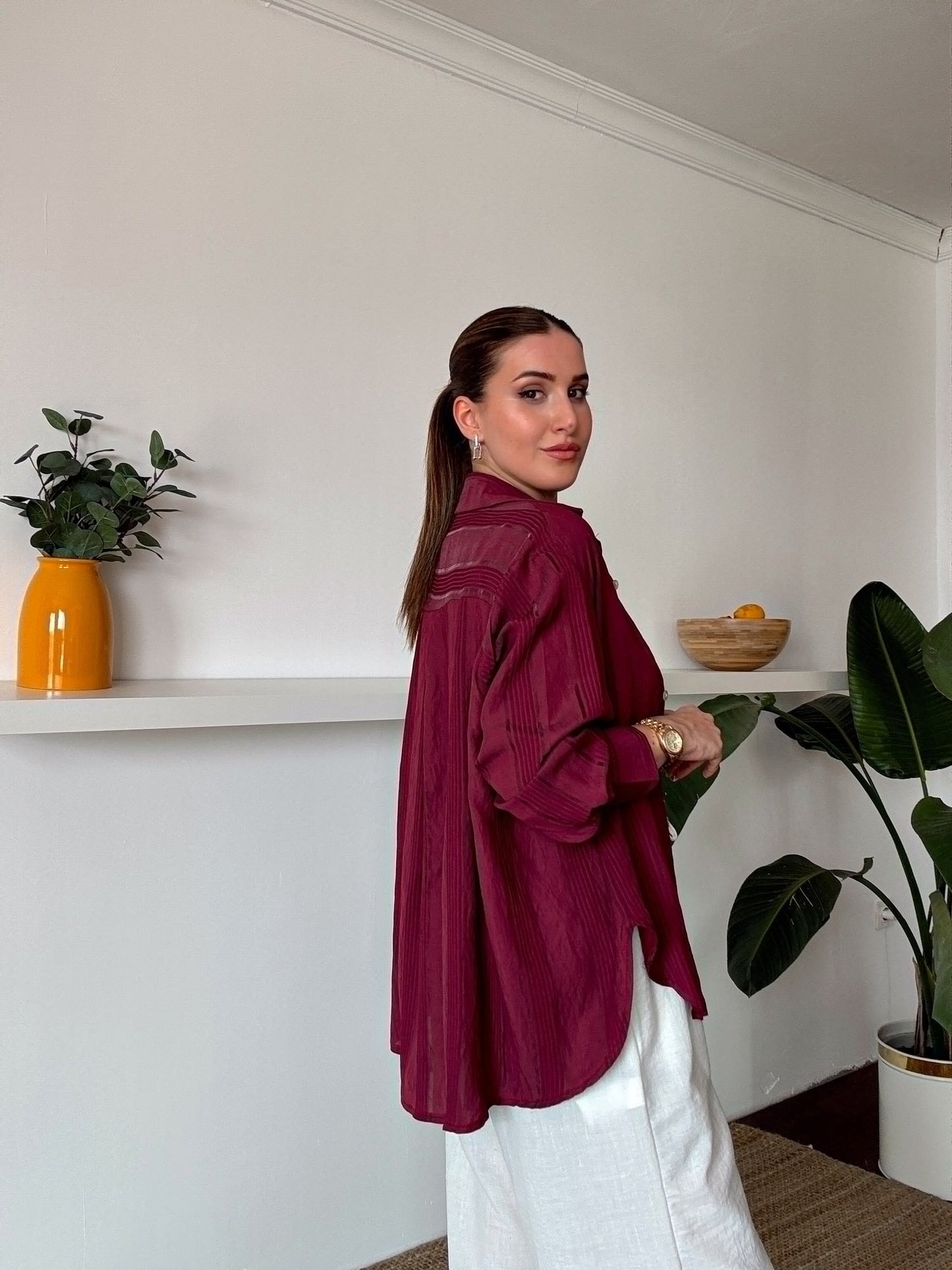 Crush çizgili atletli basic gömlek BORDO