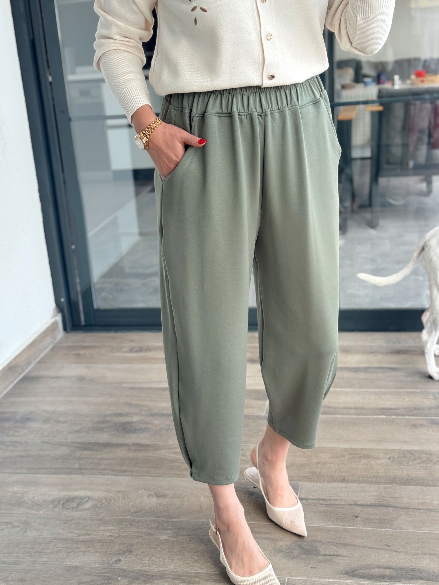 Beli Lastikli Modal Pantolon Mint Yeşili