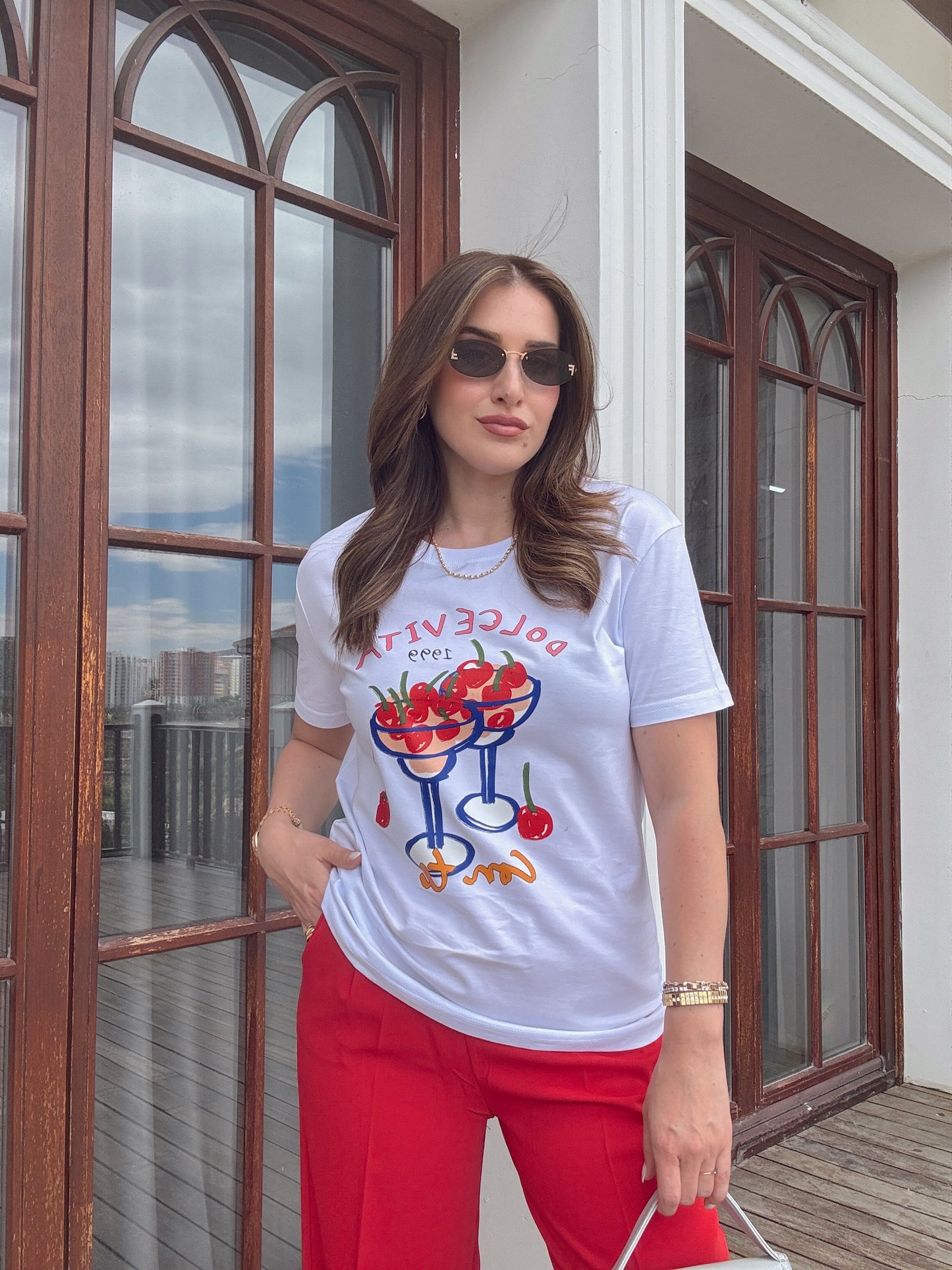 DOLCEVİTA baskılı basic tişört BEYAZ