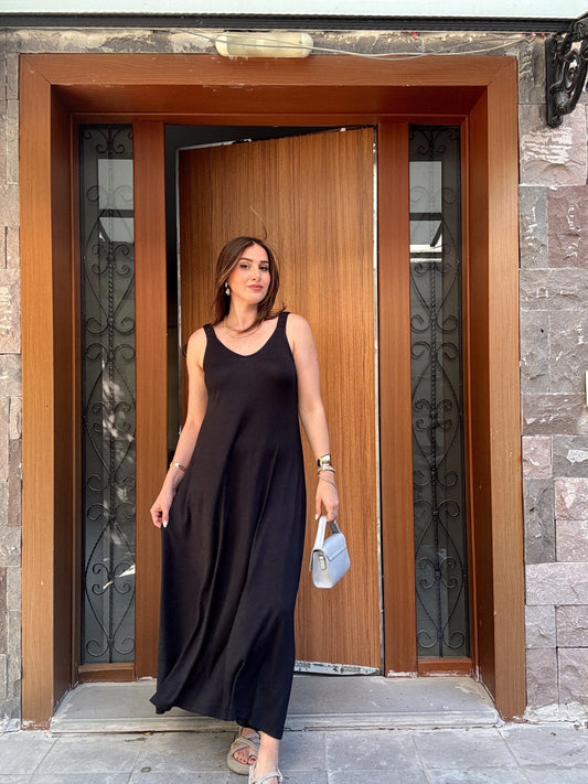 Modal kumaş lastik askılı elbise SİYAH