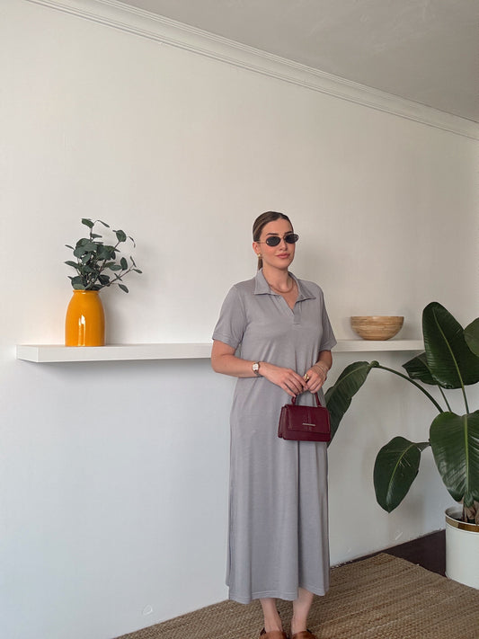 Polo yaka Modal Kumaş Elbise Gri