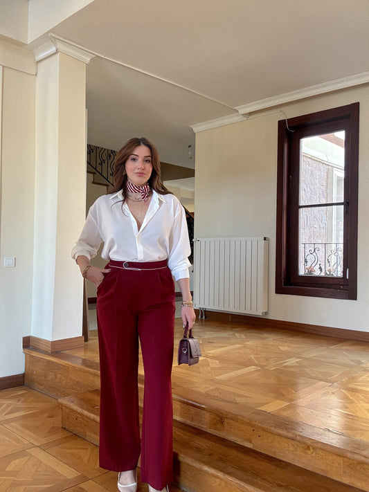 Kemeri Biyeli Pantolon Bordo