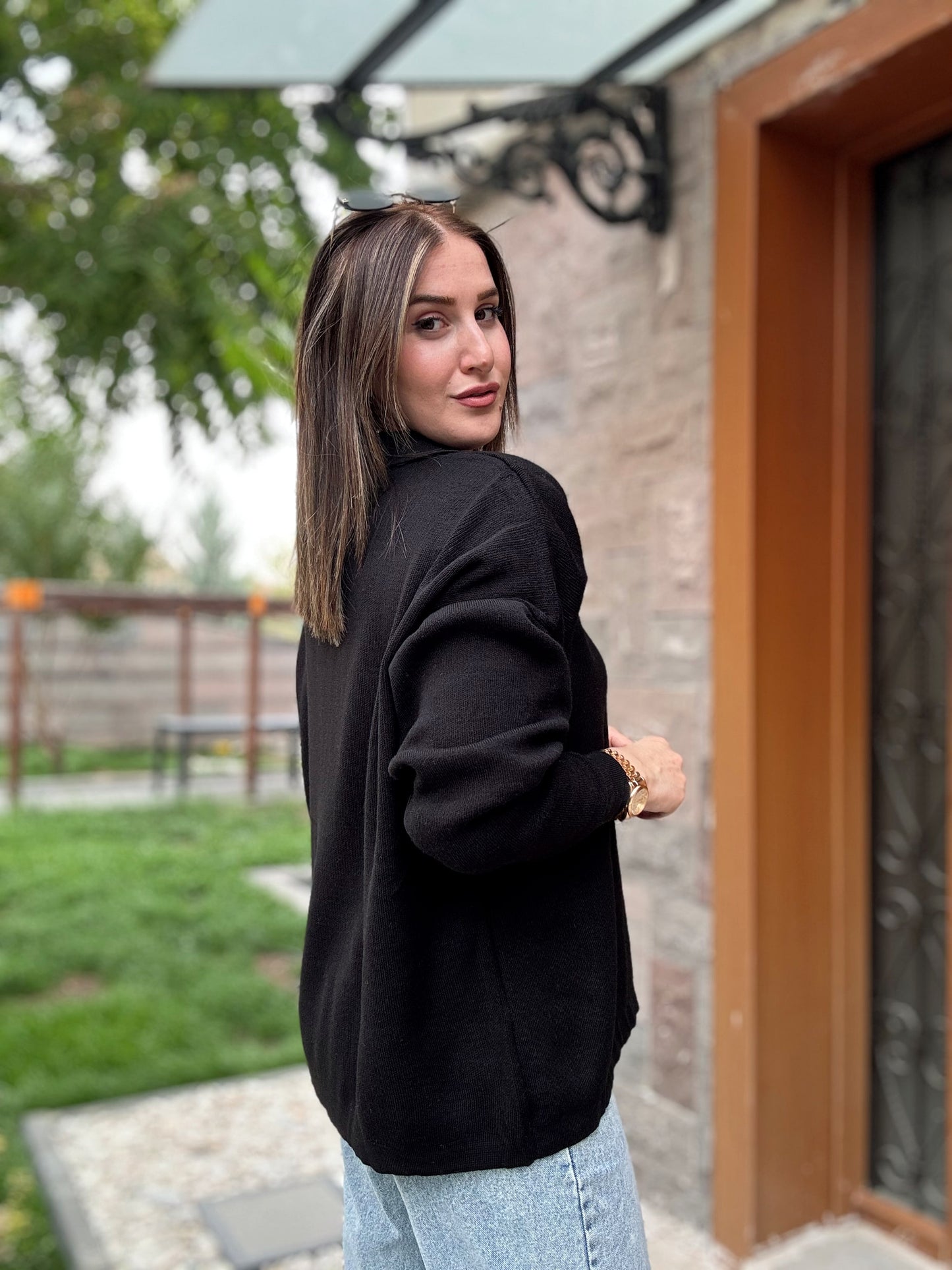 Polo Yaka Basic Triko Kazak - SİYAH