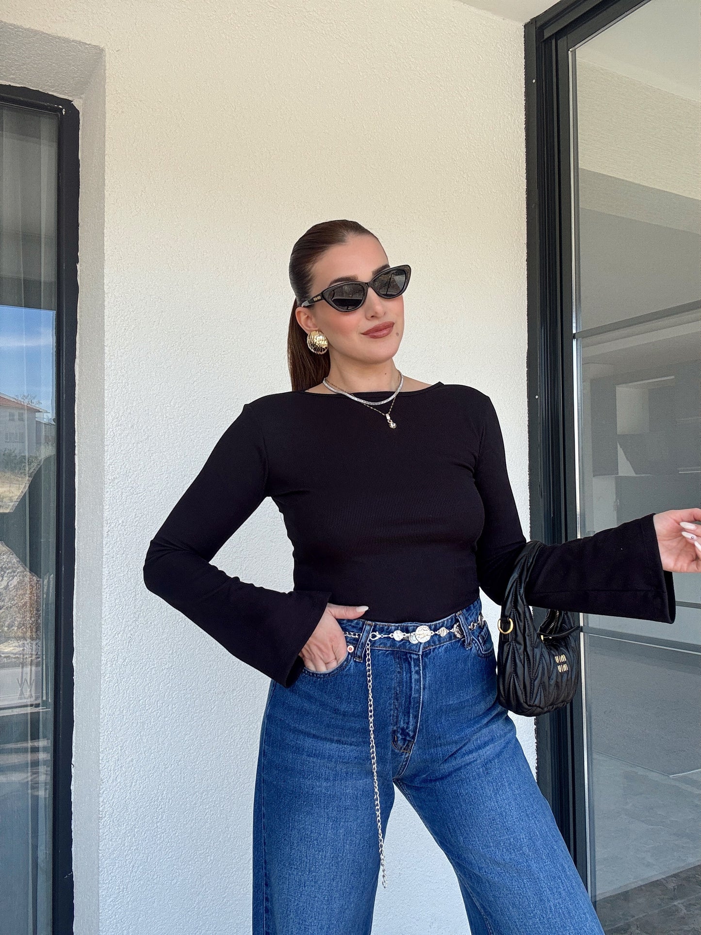 Kaşkorse ispanyol kol bluz Siyah