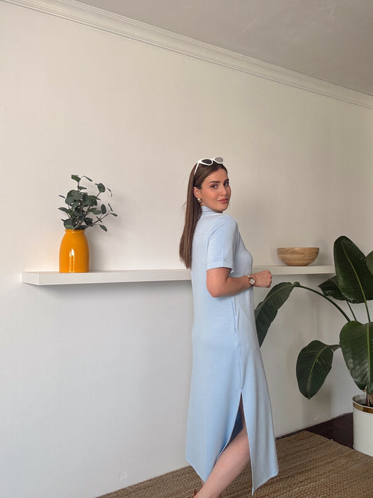 Polo yaka Modal Kumaş Elbise Mavi