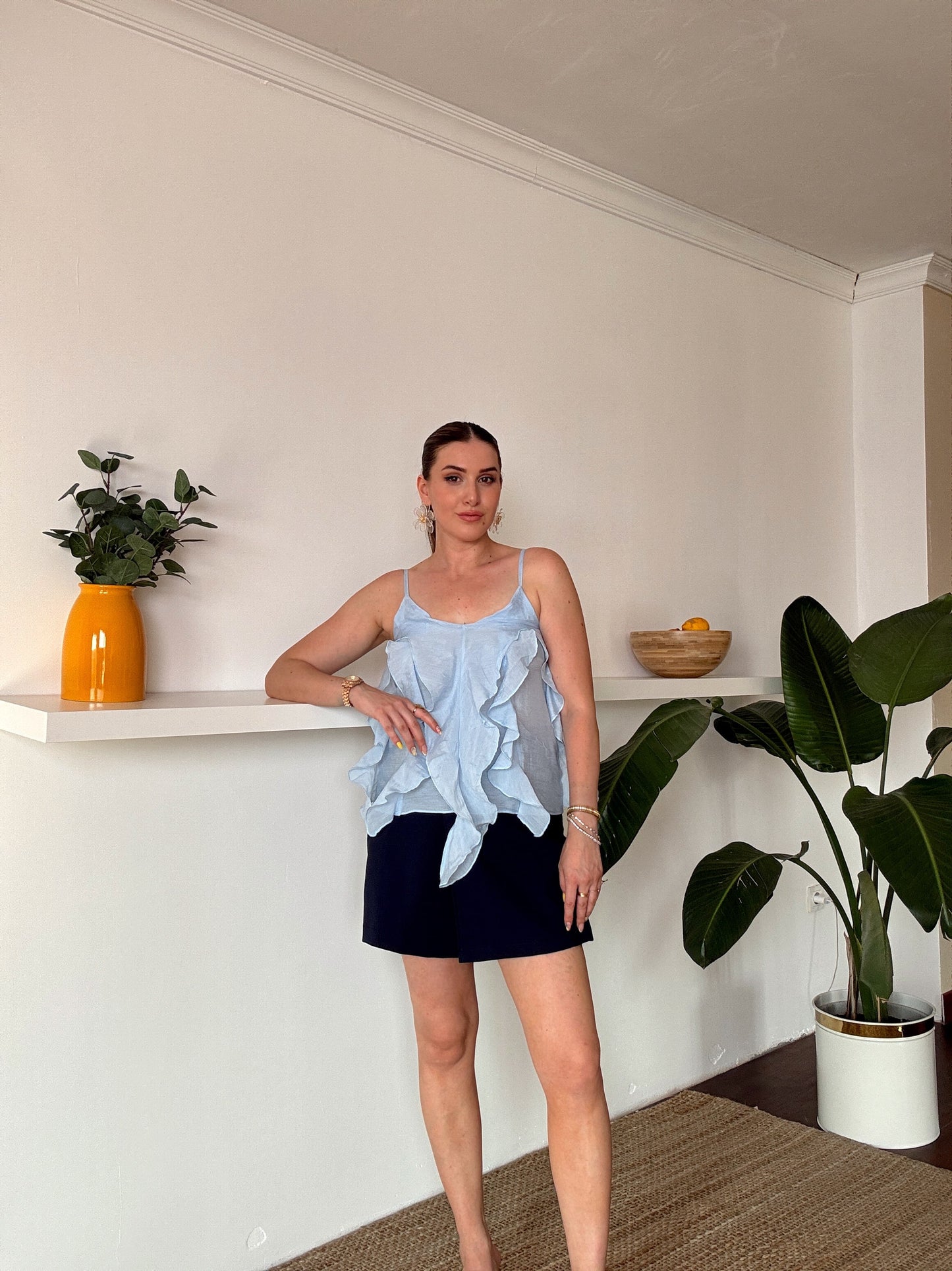 İp Askılı Fırfırlı Atlet Mavi