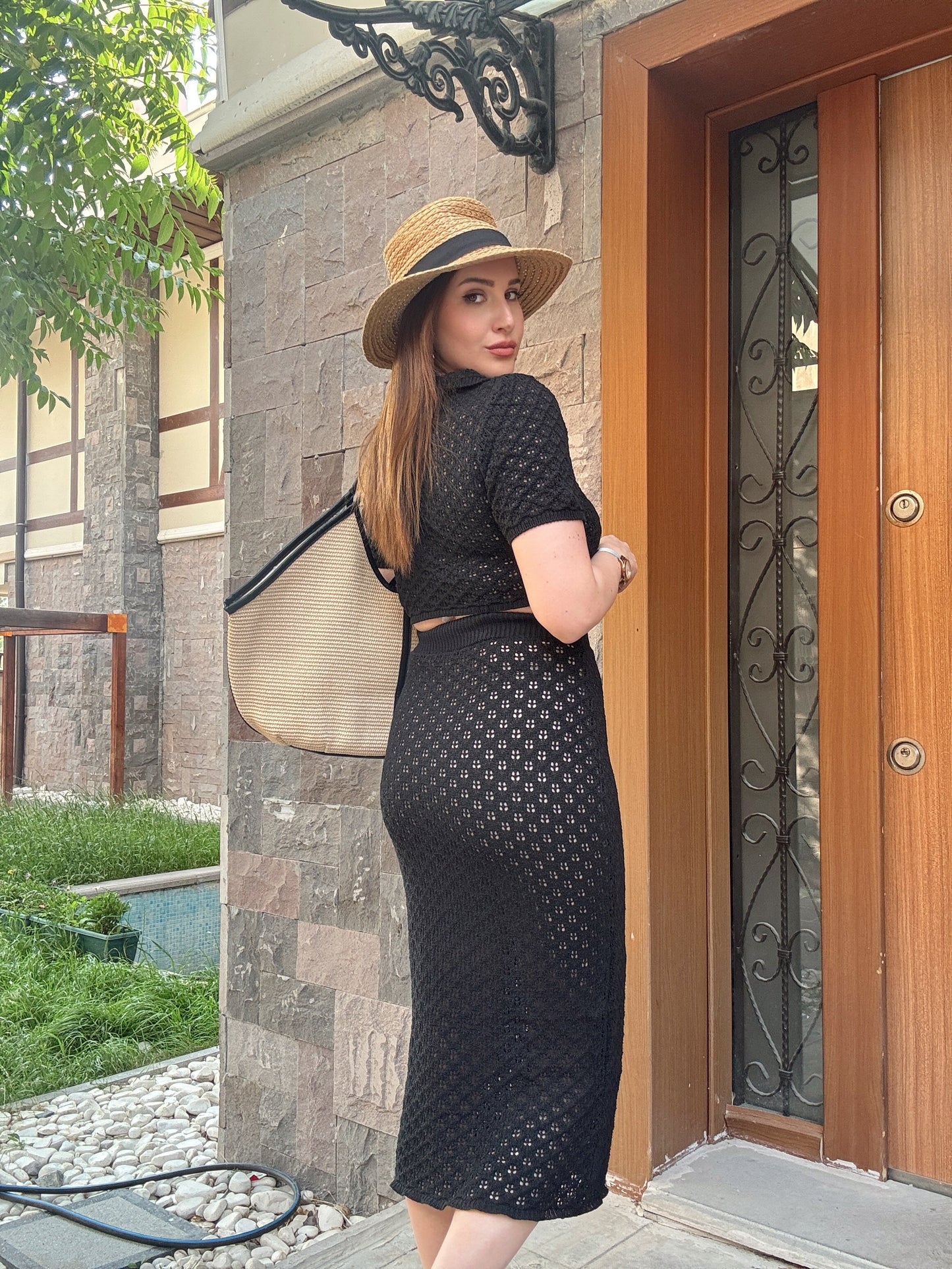 Sahil model ajurlu triko takım SİYAH