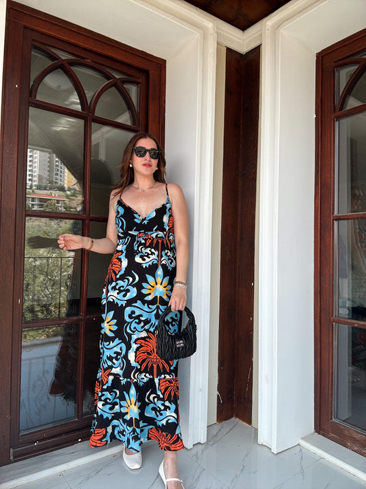 KRS Model Askılı Uzun Elbise - SİYAH