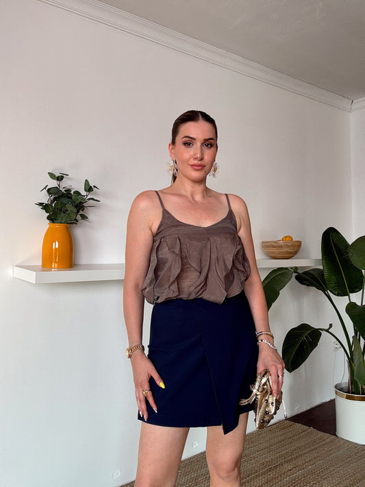 İp Askılı Fırfırlı Atlet Kahve