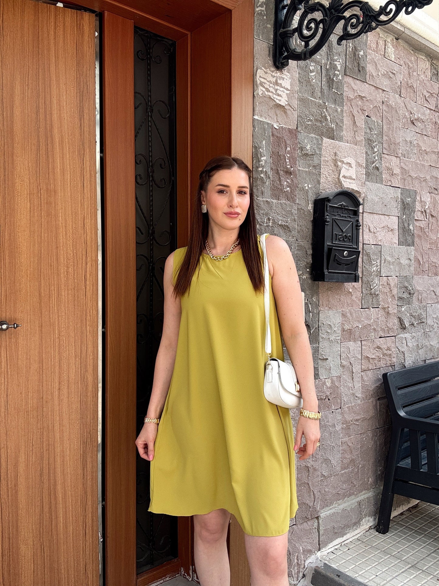 Tensel kumaş BASİC elbise YAĞ YEŞİLİ