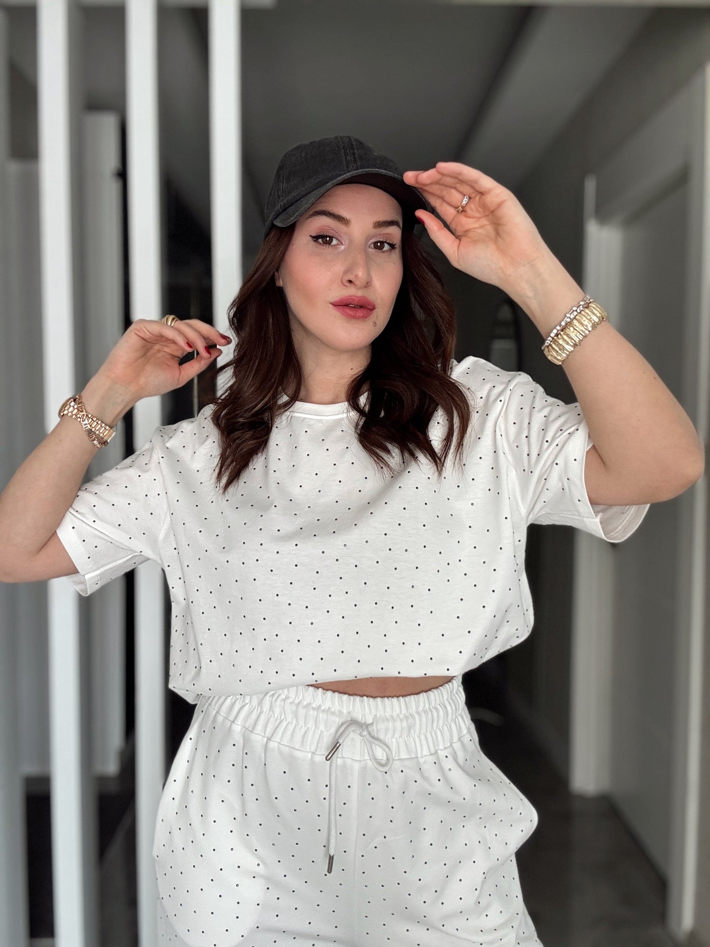 Taşlı Kısa Kol Takım -BEYAZ