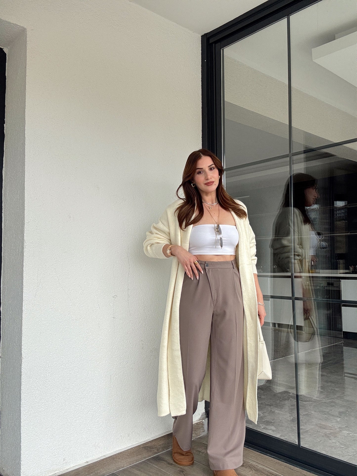 Çapraz kemerli pantolon-VİZON