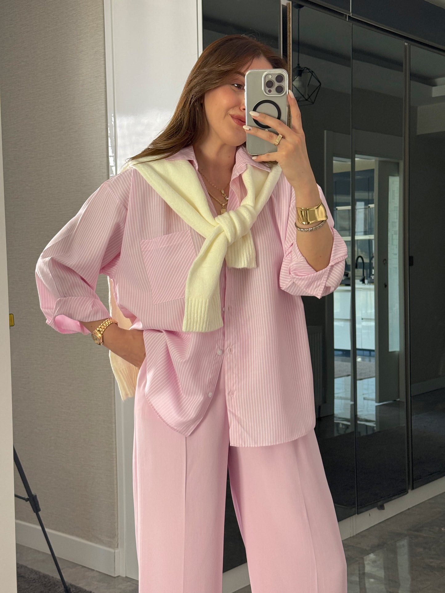 Çizgili Gömlek Pembe