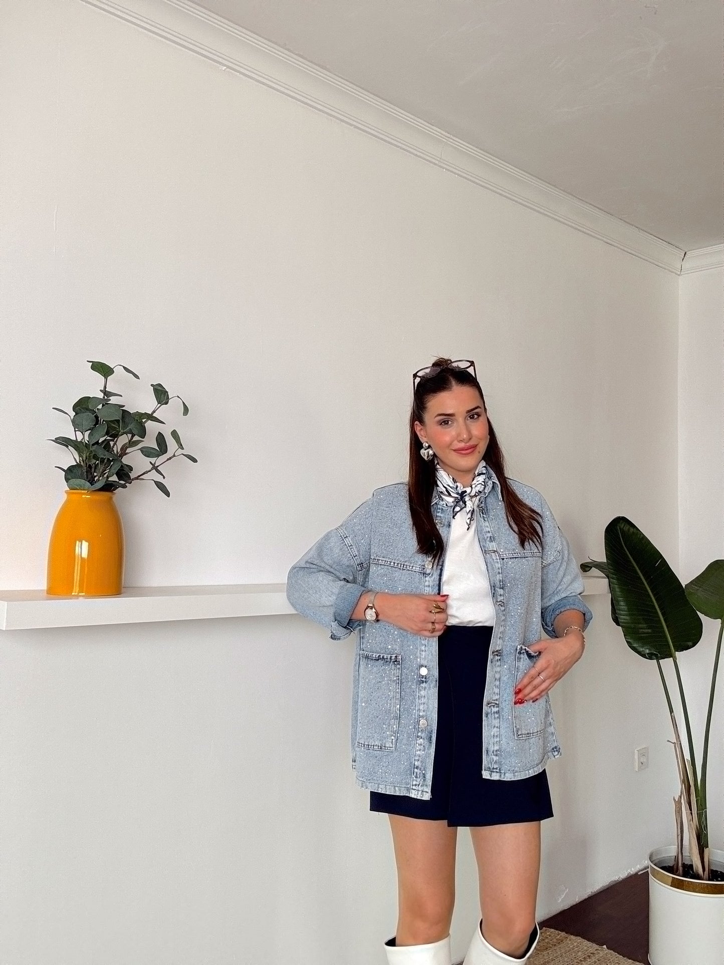 Cepli Taşlı oversize jean ceket Mavi