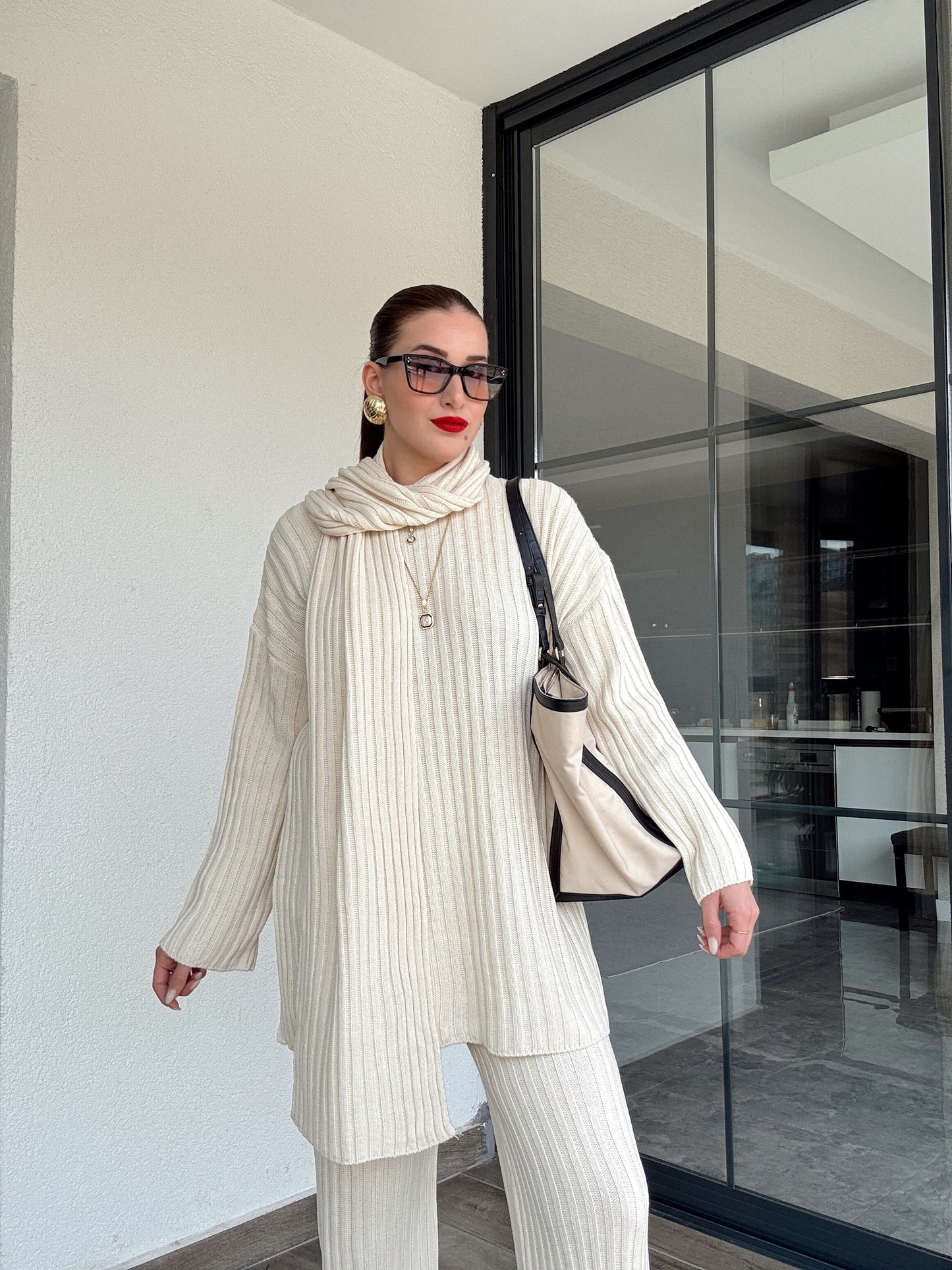 Şallı triko takım-LATTE