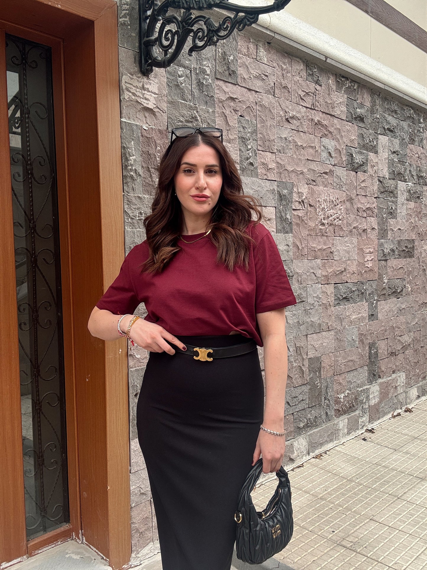 Bisiklet Yaka Basic Tişört BORDO