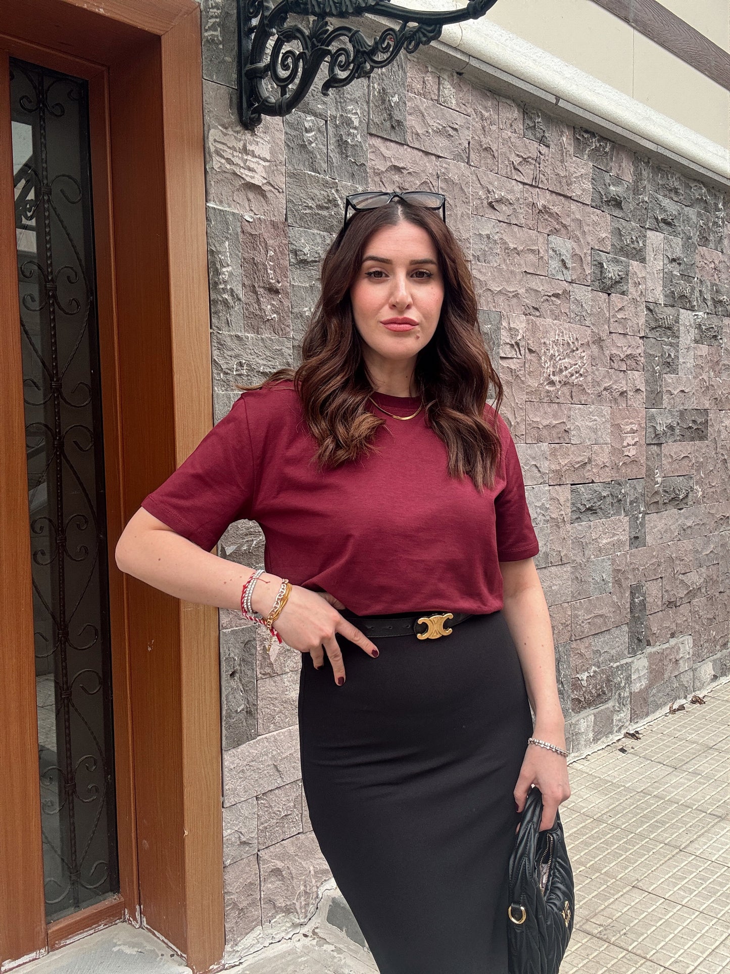 Bisiklet Yaka Basic Tişört BORDO