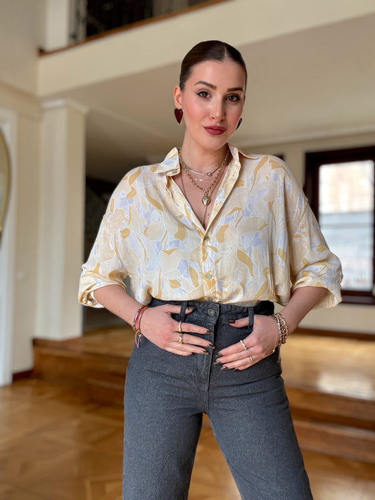 Desenli Şifon Gömlek Sarı