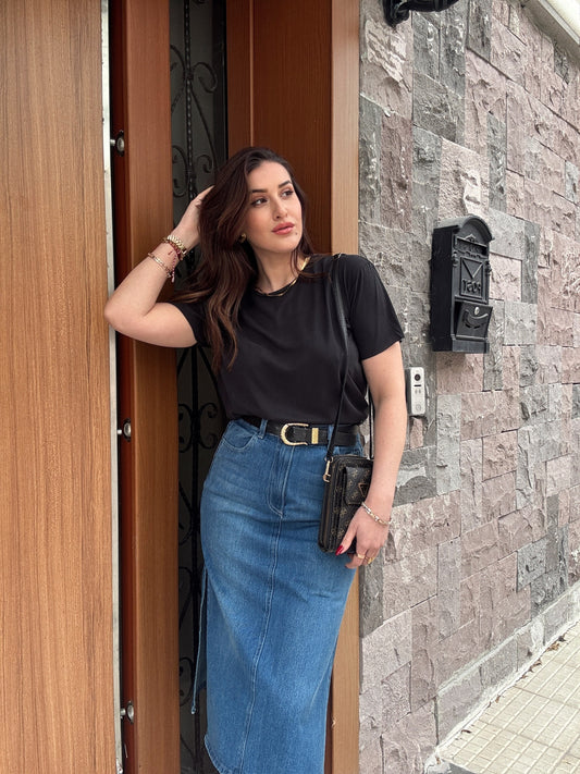 Modal Kumaş Yırtmaçlı Tişört Antrasit