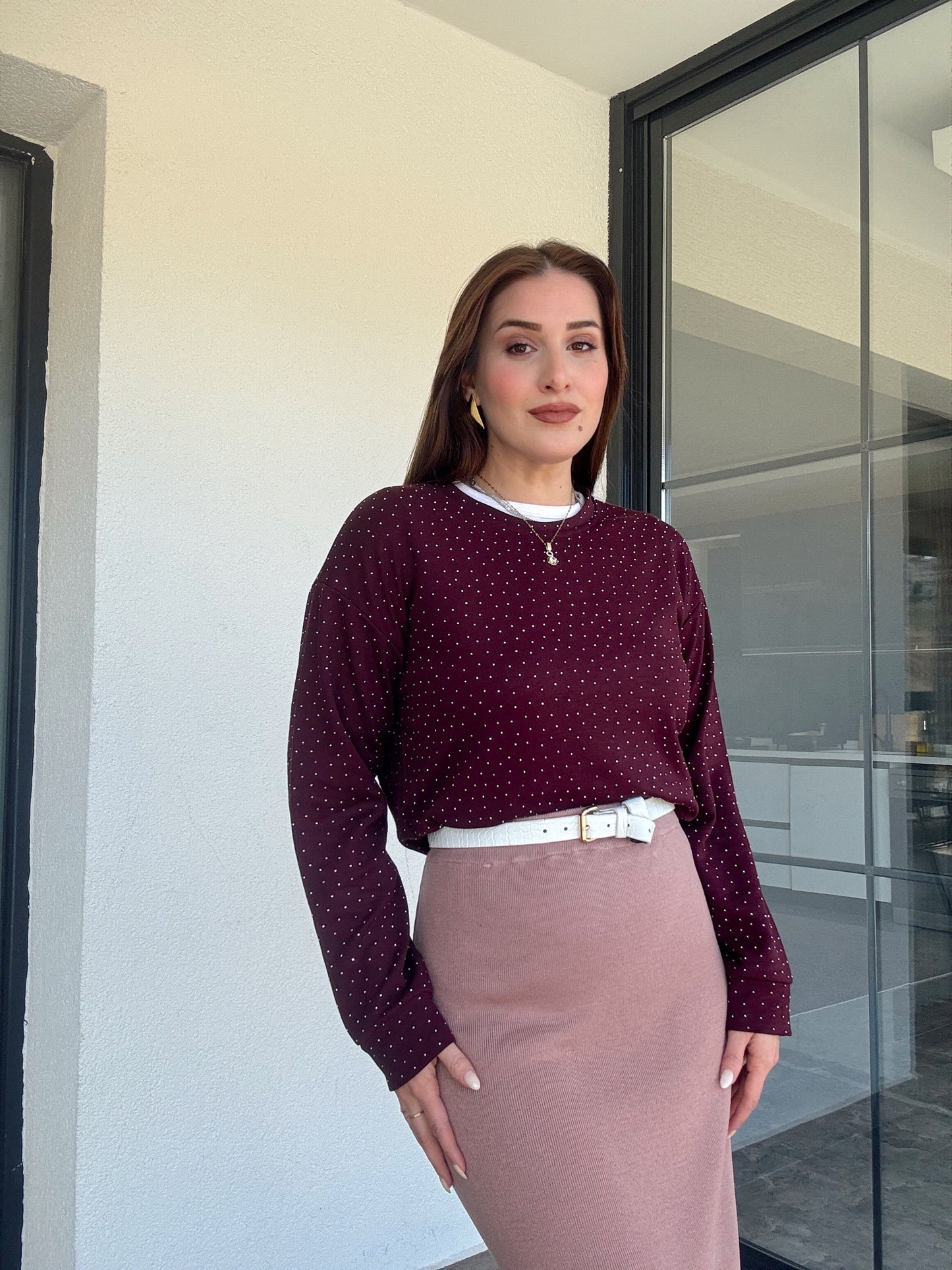 Modal taşlı iki iplik sweat-MÜRDÜM