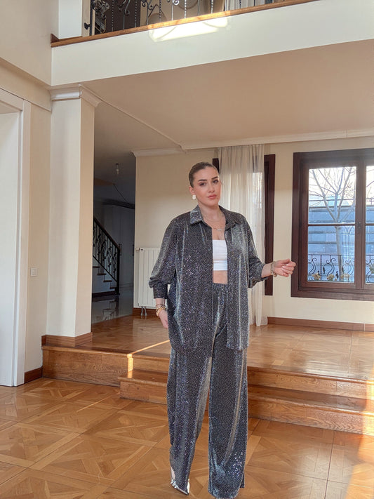 GÜMÜŞ simli taşlı takım-SİYAH