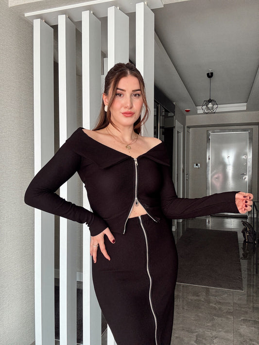 Ottoman Fermuarlı Bluz SİYAH