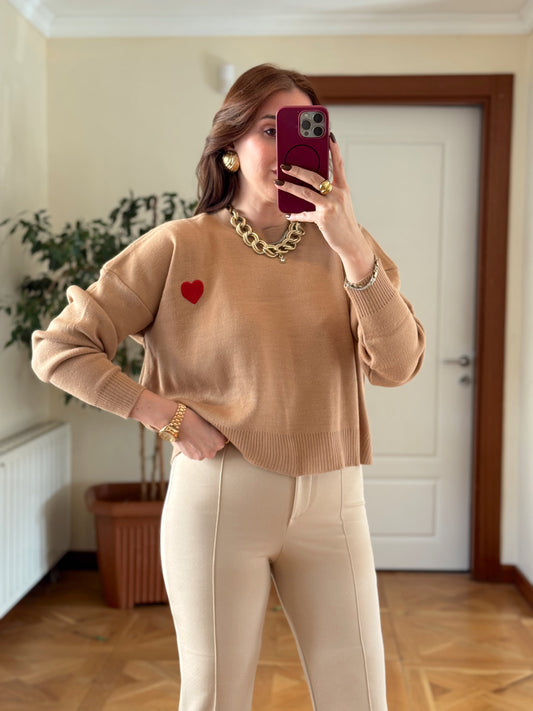 Kalp Aplikeli Crop Kazak - CAMEL
