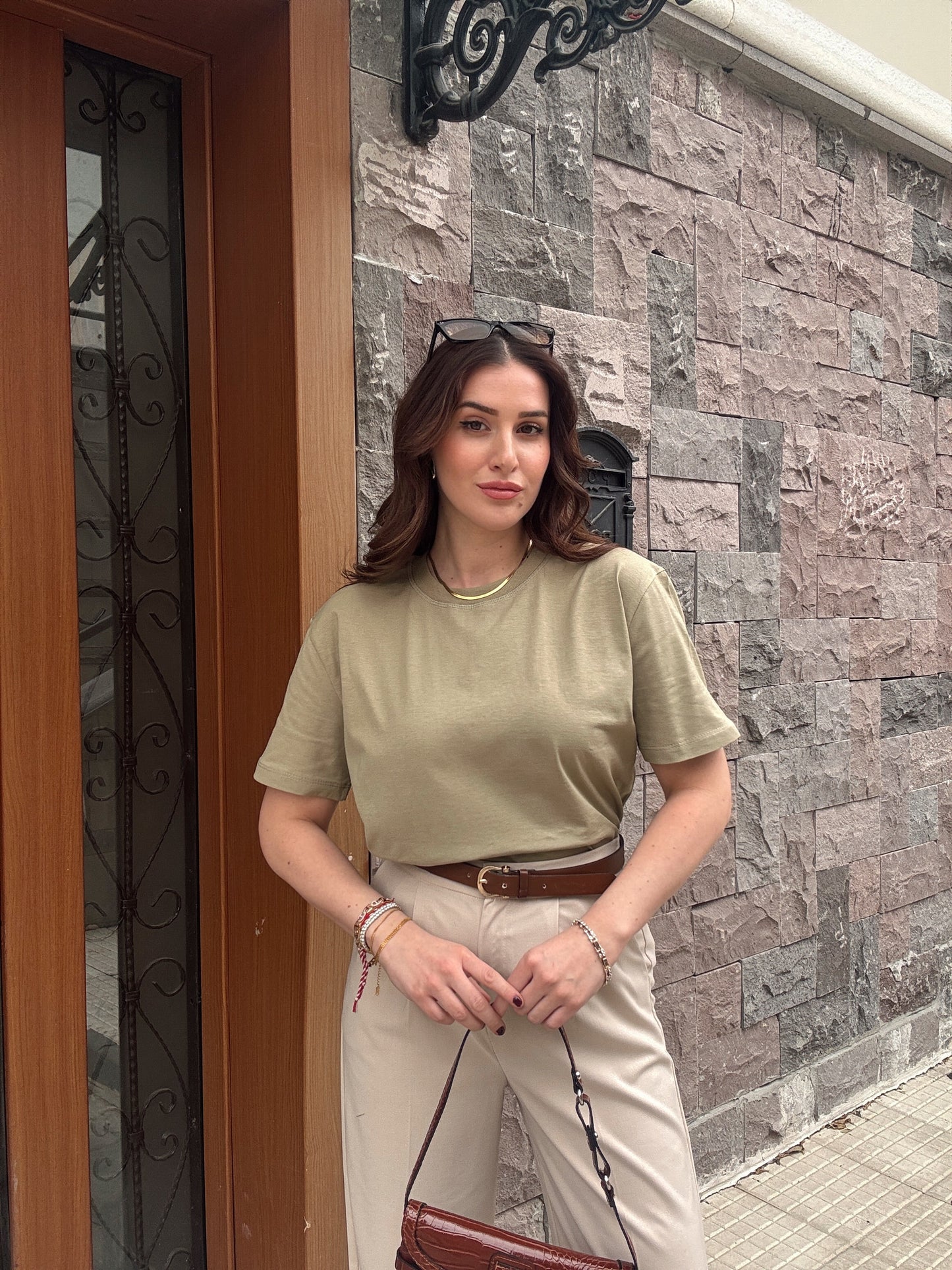 Bisiklet Yaka Basic Tişört YEŞİL
