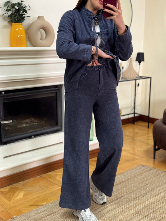 RUFFY bağlamalı yıkamalı gabardin ikili takım ANTRASİT