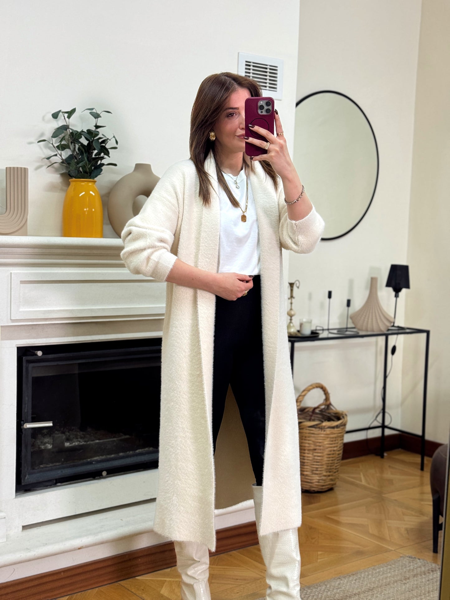 Premium uzun sakal kumaş hırka-BEJ