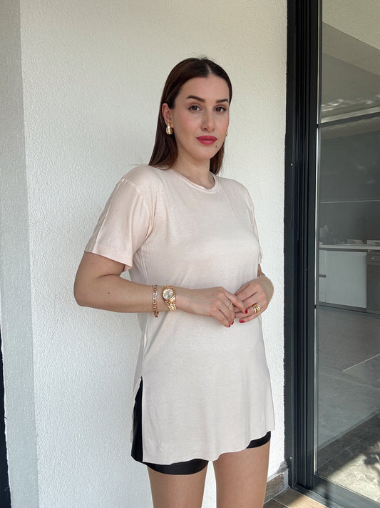 Viskon Sıfır Yaka Kısa Kol Tişört - TAŞ