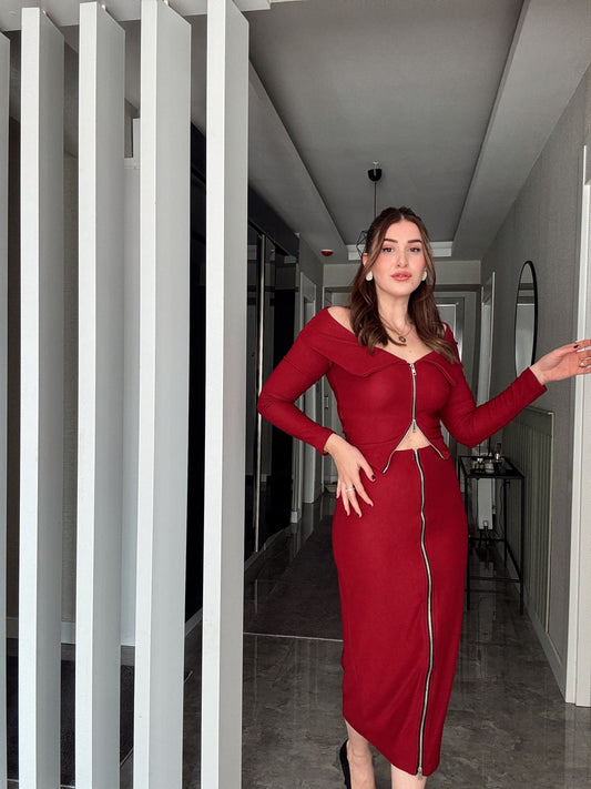 Ottoman Fermuarlı Bluz KIRMIZI