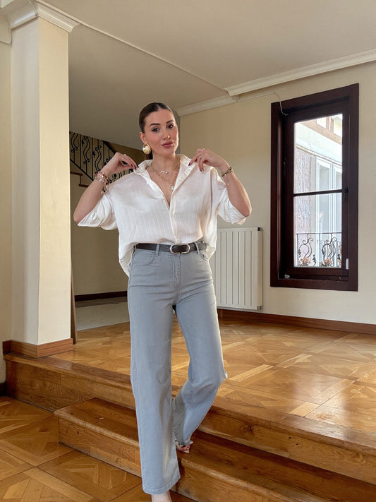 Kemerli bol paça palazzo pantolon GRİ
