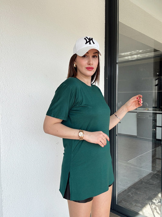 Viskon Sıfır Yaka Kısa Kol Tişört - YEŞİL