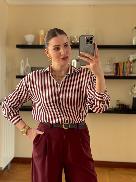 Çizgili klasik gömlek Bordo