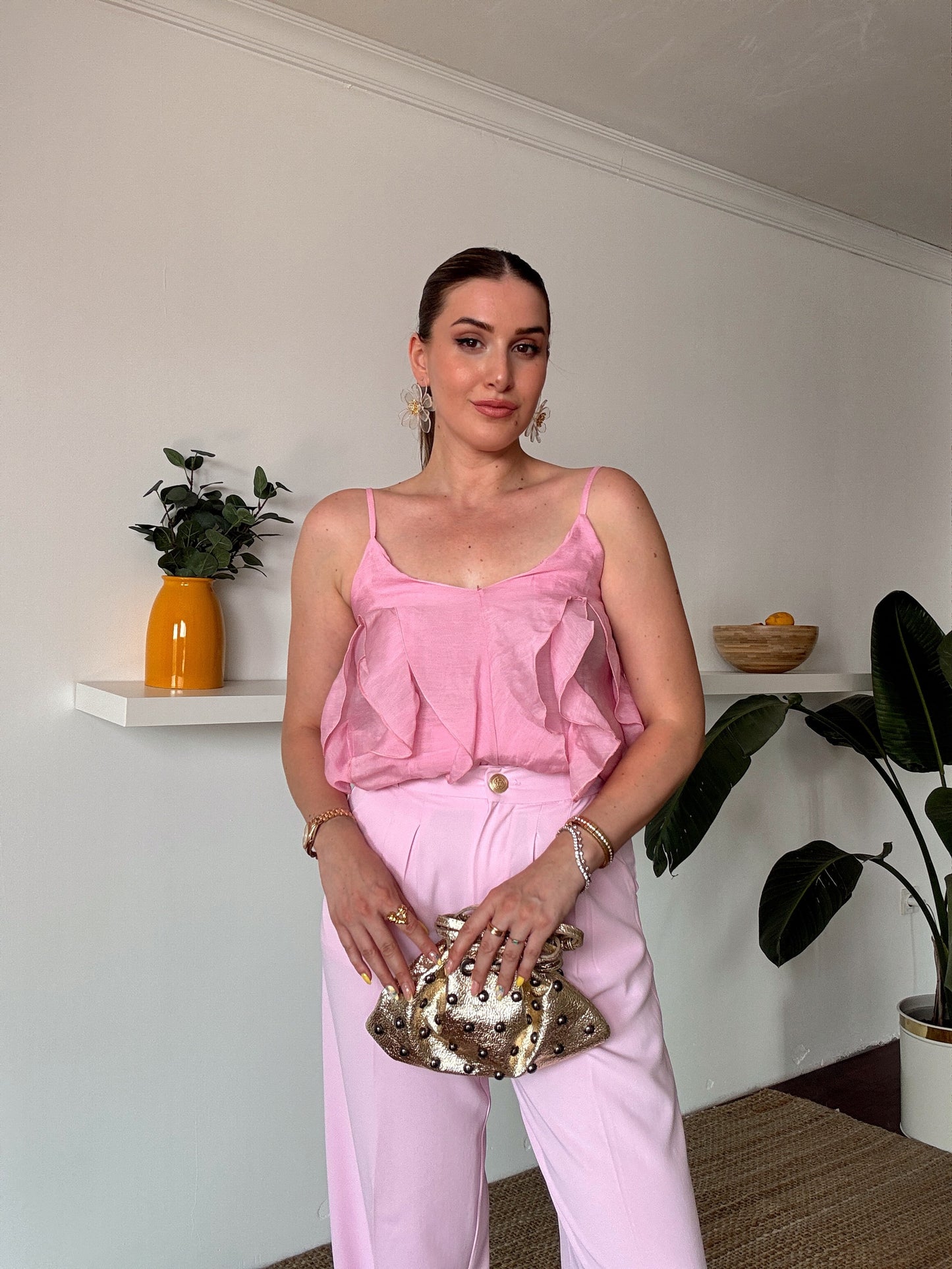 İp Askılı Fırfırlı Atlet Pembe