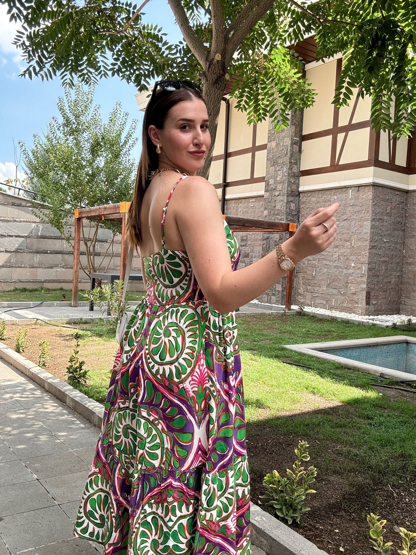 Askılı Desenli Elbise - MOR