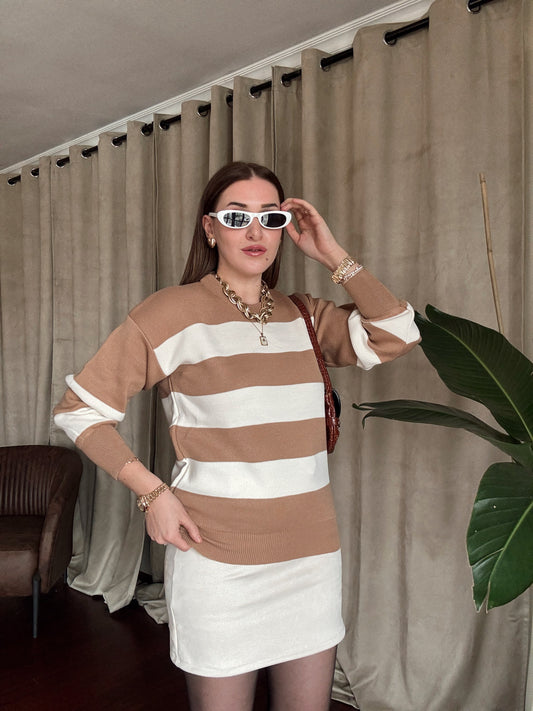 Kolları Ribanalı Bisiklet Yaka Kazak - CAMEL