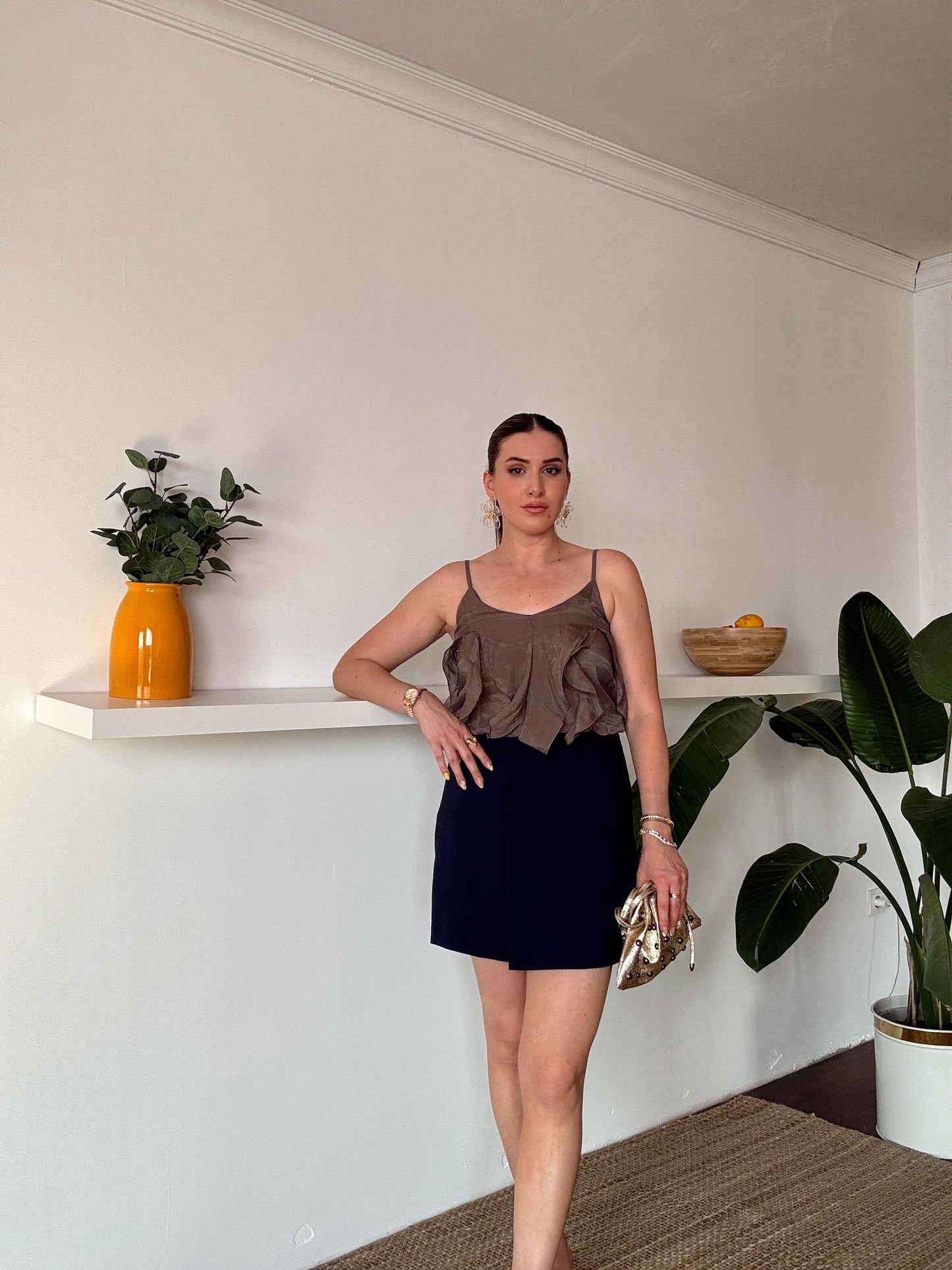 İp Askılı Fırfırlı Atlet Kahve