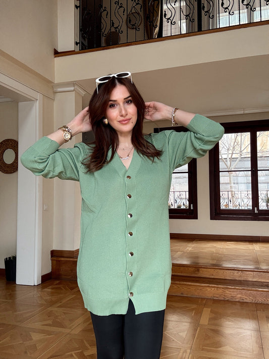 Düğmeli Hırka Açık Yeşil