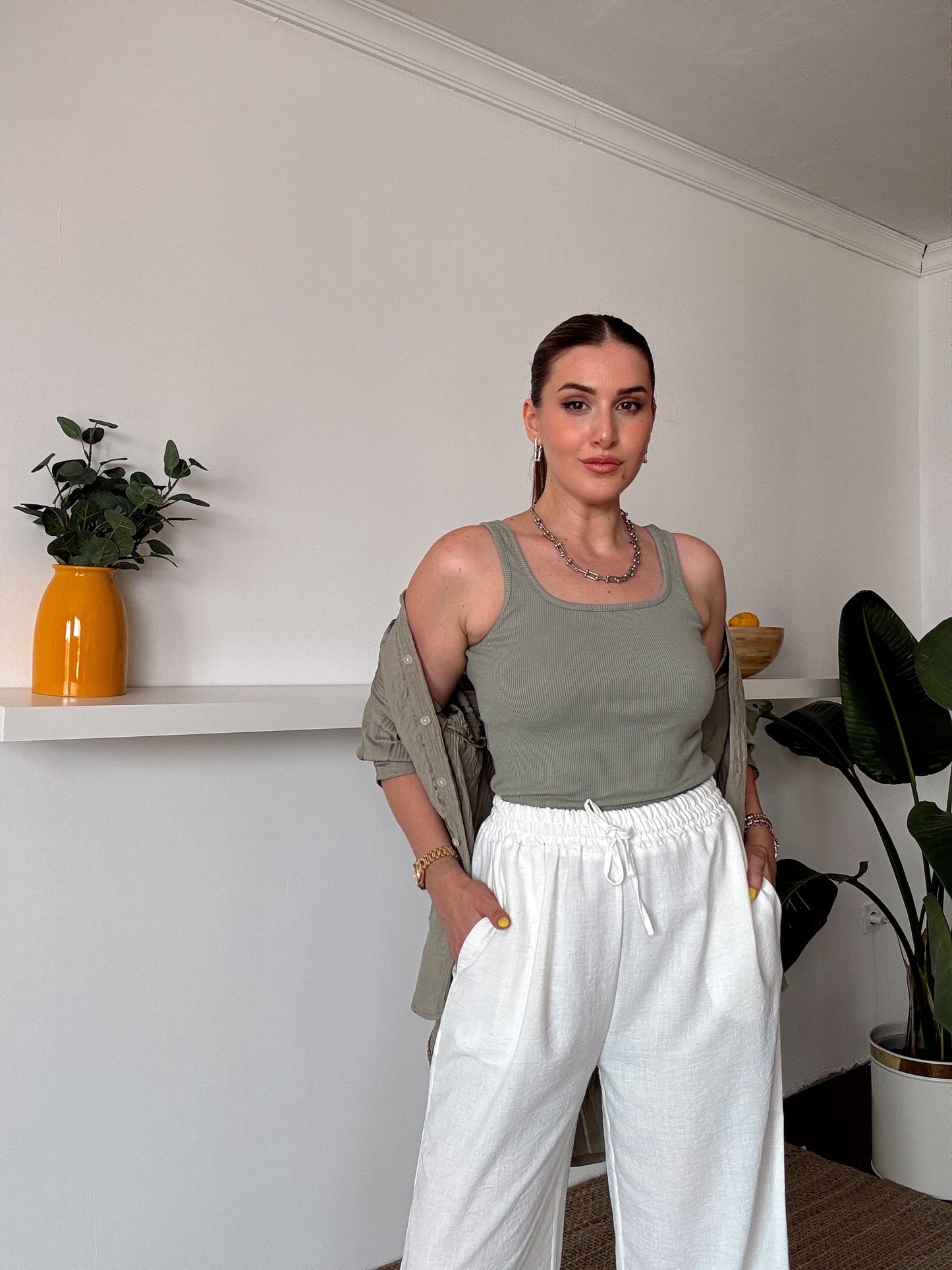 Crush çizgili atletli basic gömlek HAKİ