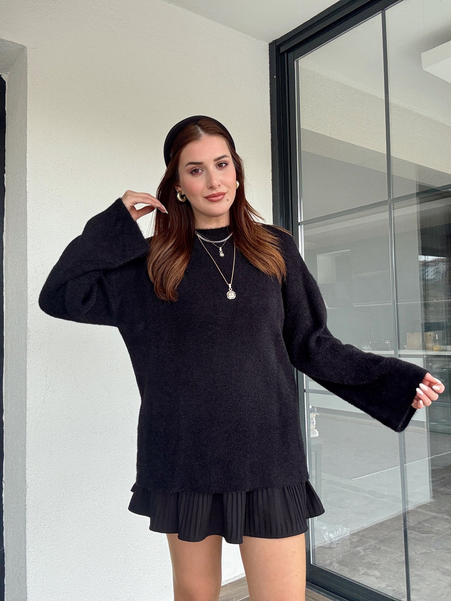 Sakallı triko kazak-SİYAH