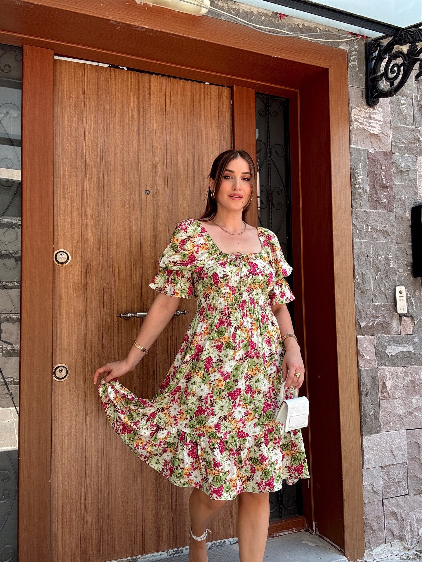 Madonna yaka gipeli elbise -YEŞİL