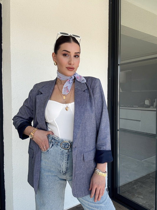 Tencel Ceket - MAVİ