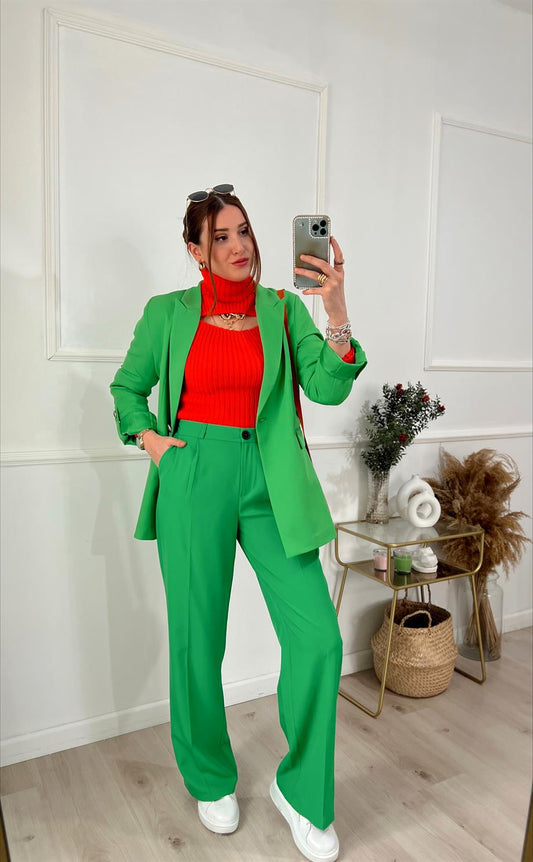 Tek düğme palazzo pantolon YEŞİL